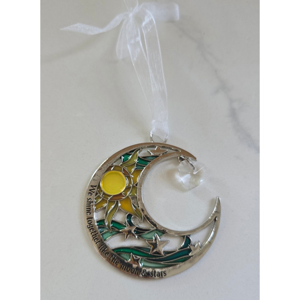 New Ganz Celestial Sun Moon Stars Suncatcher Ornament Silver Tone Quote Heart